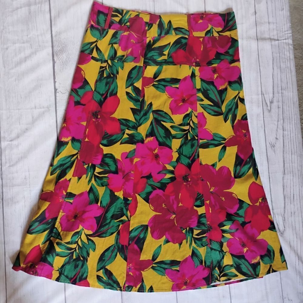 Women's Athena Marie Bold Floral Print Maxi Skirt Linen Blend NWT